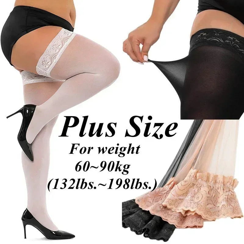 Lace Top Plus Size Knee Thigh High Socks for Women Stockings Sexy Stay Hold Up White Black Pink Red Long Stocking with Anti-slip luvshop24