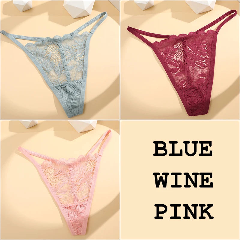3Pcs Lace Thong For Women Low Rise Soft Intimates Lingerie Sexy Panties 6 Solid Color Ladies Comfortable Underpants Girls Panty luvshop24