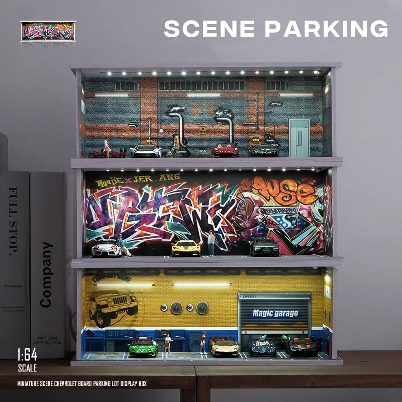 1/64 Garage scene Model Scene with Light Version Simulation Model Scene Decoration Collect (Excluding dolls and car models) luvshop24