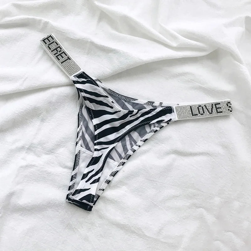 5Pcs Low Waist Sexy Panties Women Thongs Rhinestones Letter Diamonds G-string Sports Thong Shorts Briefs T-back Size S-XL luvshop24