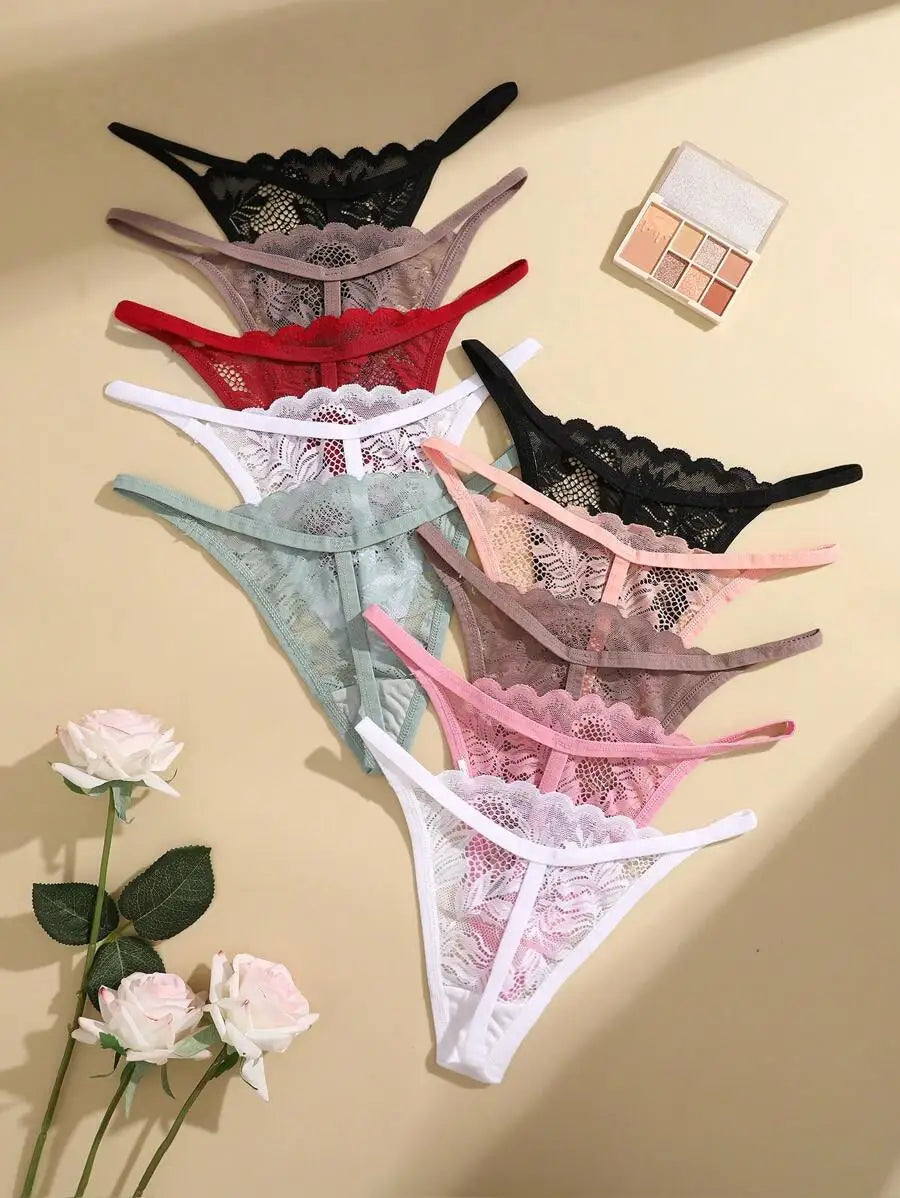 5PCS Sexy Lace Women Lingerie Exotic Underpants Female Lace Transparent Hollow Out G-string Thong Female Soft Intimates S-XL luvshop24