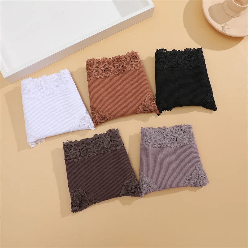 5Pcs/set Women Cotton Panties Floral Lace Intimate Underwear Trendy Patchwork Lace Briefs Female Soft Underpants Lingerie S-XL luvshop24