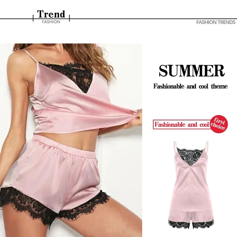 Lace Pajama Sets Women Pijama Mujer Strap Sleeveless Sexy Sleepwear Short Lingerie Set Female Night Wear luvshop24