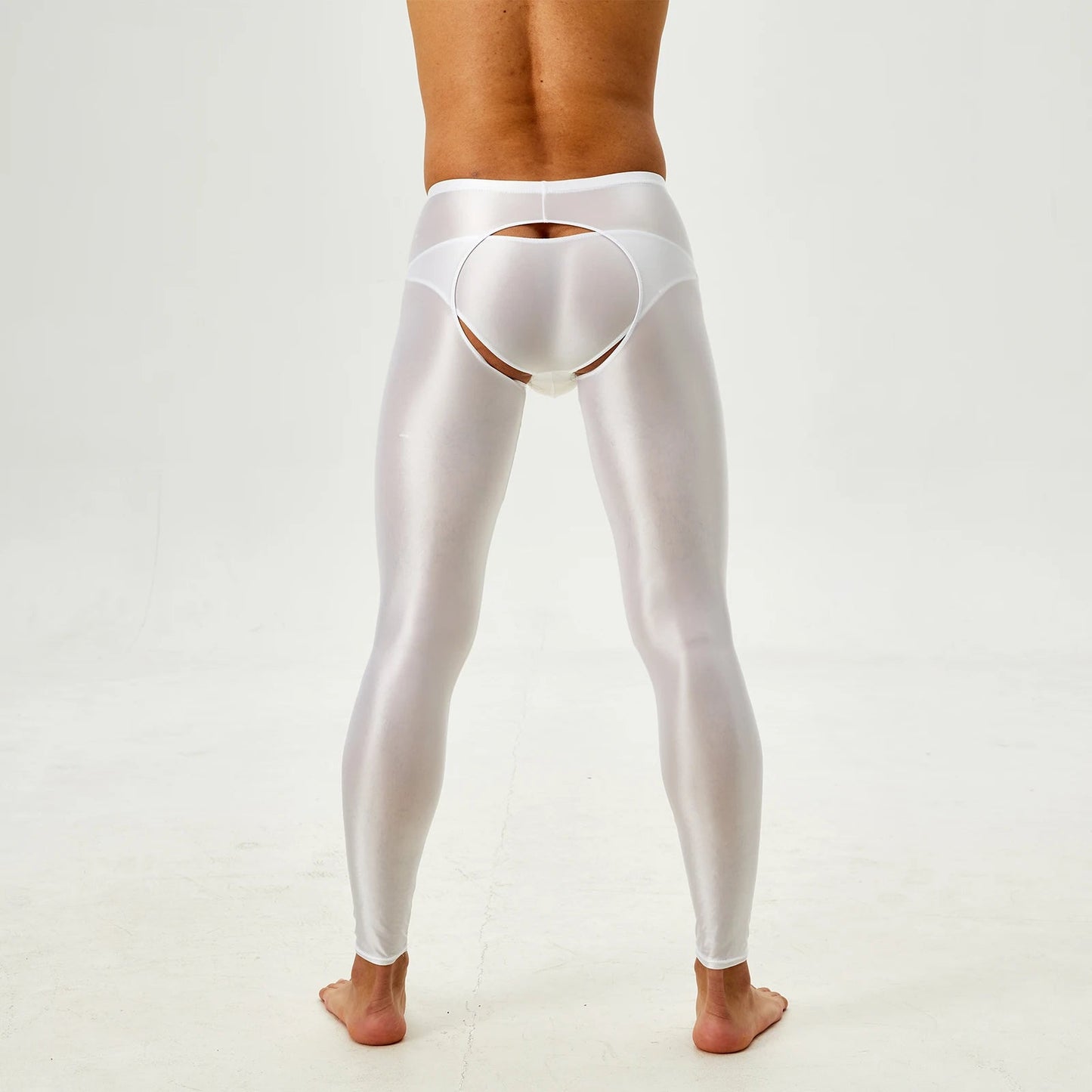 Glossy Crotchless Open Butt Leggings Mens Gays Erotic Nightwear Underpants High Waist Slim Fit Tights Underwear Baselayer Pants luvshop24