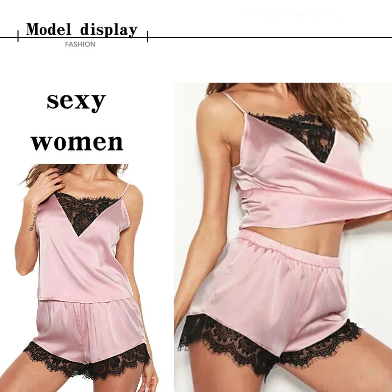 Lace Pajama Sets Women Pijama Mujer Strap Sleeveless Sexy Sleepwear Short Lingerie Set Female Night Wear luvshop24
