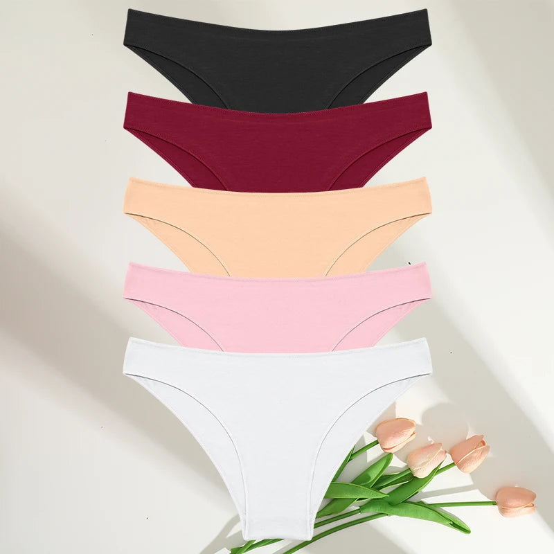 FINETOO 5PCS/Set M-XXL Panties Women Cotton Lingerie Woman Underwear Sexy Femme Underwear Girls Underpant Panty 7 Solid Colors luvshop24
