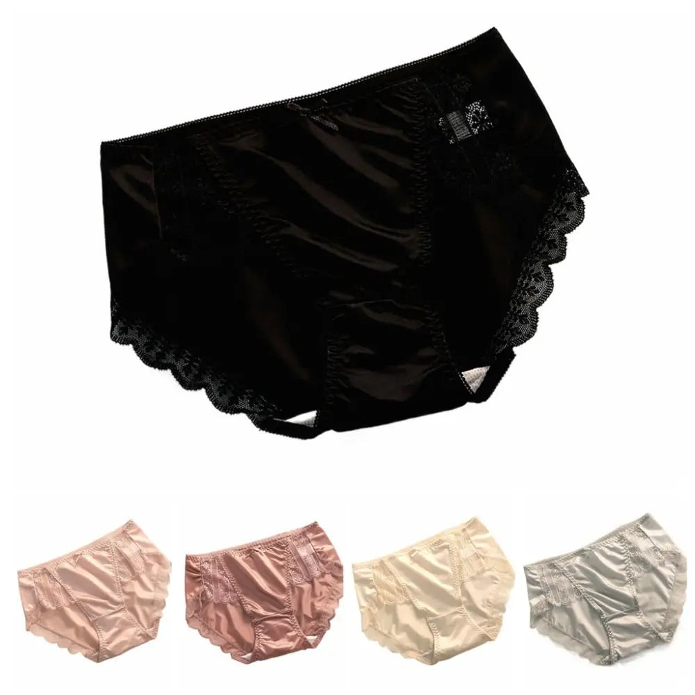 2Pcs Lingerie Underwear Lace Briefs Women Bow Mid Waist Stain Silk Panties Cotton Crotch Underpants Mesh Seamless Briefs Lady luvshop24