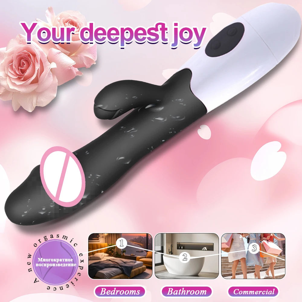 Rabbit Vibrator for Women Vagina G-Spot Nipple Clitoris Stimulator Thrusting Telescopic Rotating Dildo for Adult Sexy Toys luvshop24