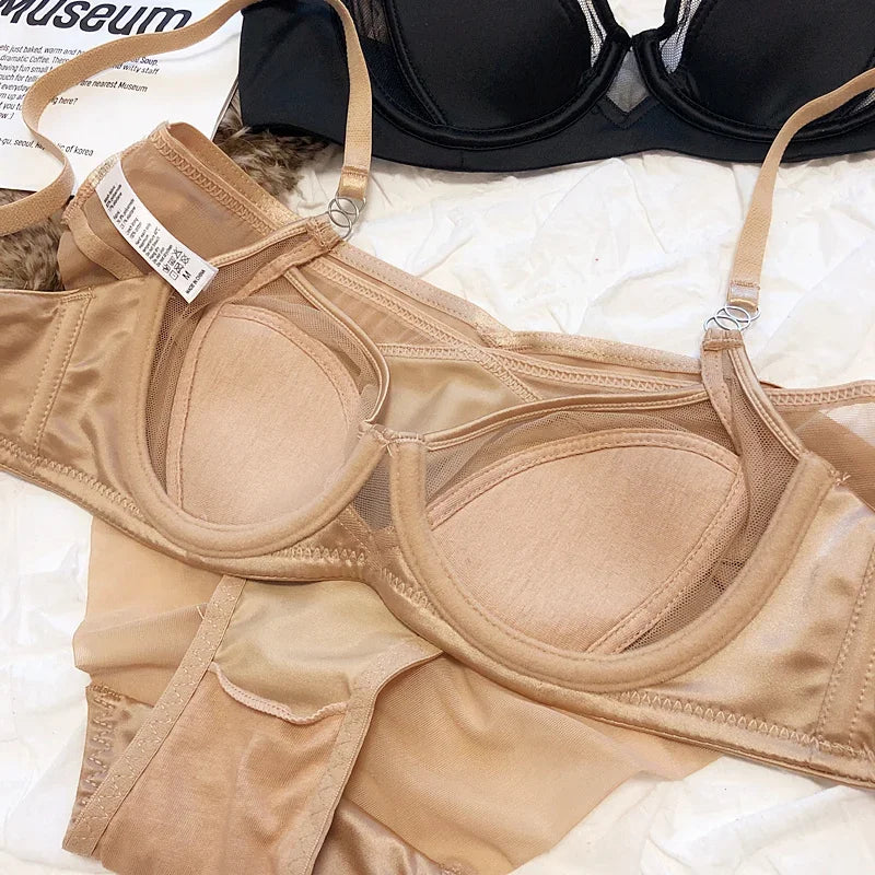 2 Pieces Sexy Underwear Set for Women Lace Push Up Bra French Thin Cup Comfort Brassiere Mesh Breathable Bralette Lingerie Set luvshop24