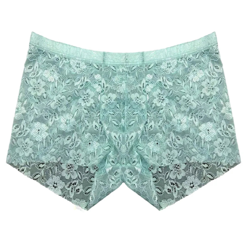 Sexy Mens Lace Shorts Breathable Underwear Solid Male Brief Middle Waist Panties Sleepwear Bikini Hombre Lingerie luvshop24