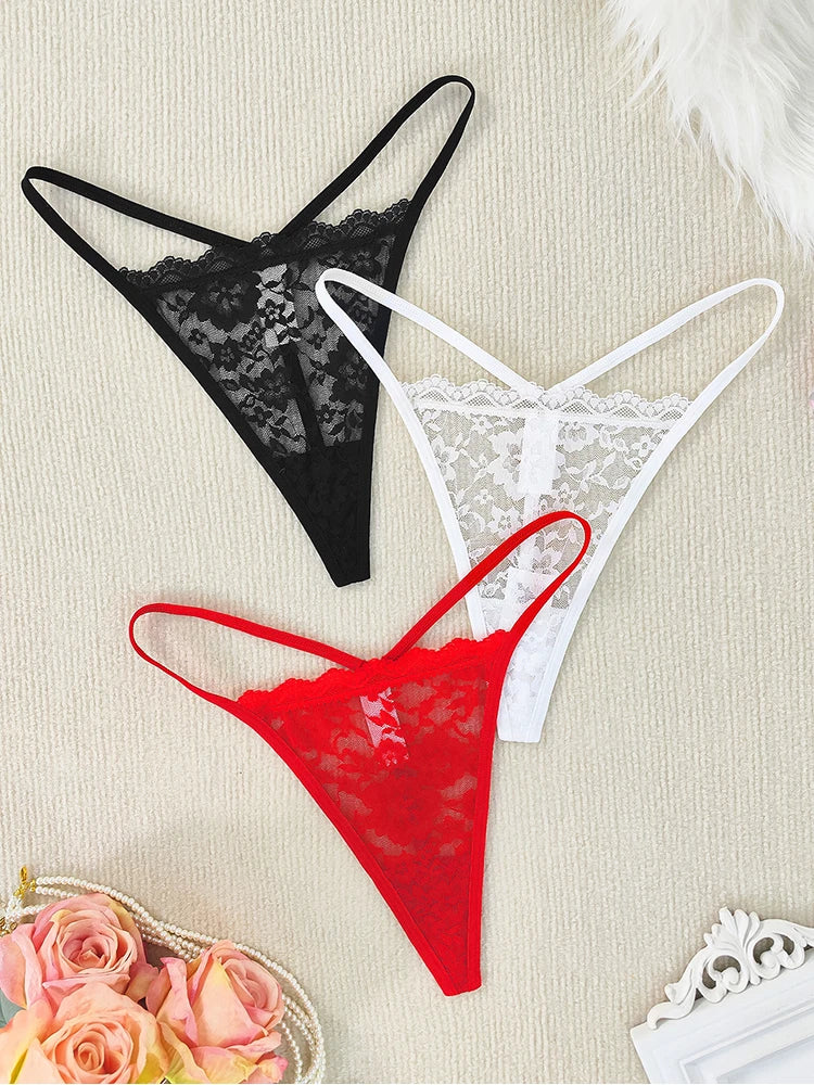 3pcs Low Rise Sexy Lace Women Thongs Hot Sale Breathable Intimate Lingerie Perspective Floral Panties Ladies G-string T-back luvshop24