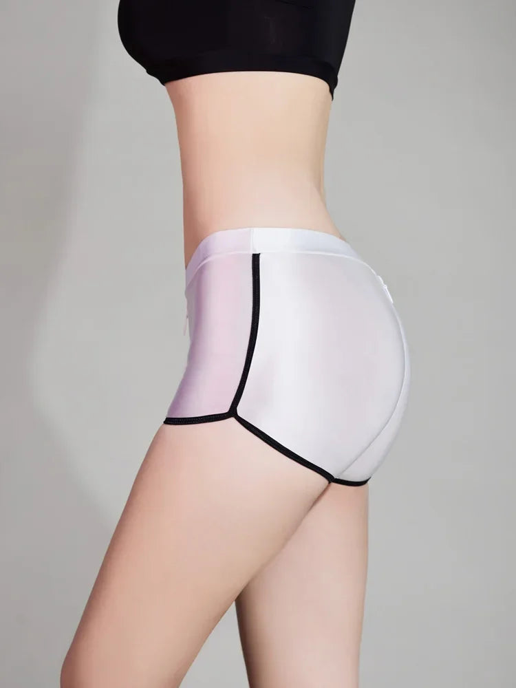 Women's Comfortable Beachwear Fitness Shorts Zipper Open Crotch Elasitc Yoga Panties Oil Shiny Smooth Tight Sexy Boxers luvshop24