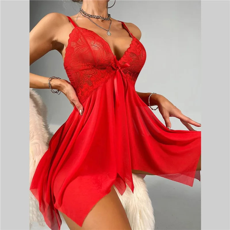 Women's Transparent Sexy Lingerie Sexy Lingerie Suspender Skirt Front Slit Nightdress Sexy Interesting Lenceria Para Pajamas luvshop24