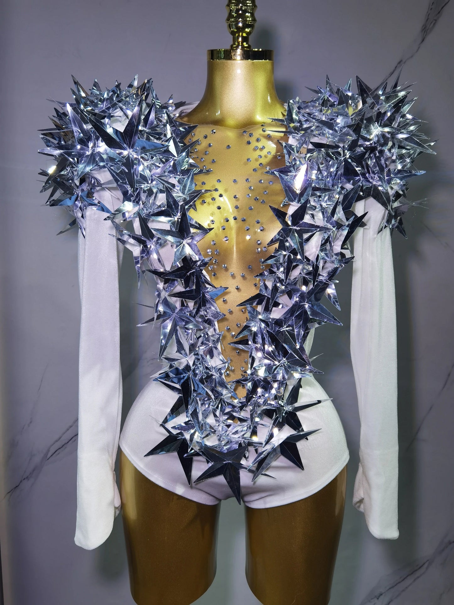 2025 New Shiny Black Rhinestone Velvet Long Sleeve Bodysuit Women Evening Party Club Gala Hosts NightClub Bar Stage Costumes luvshop24