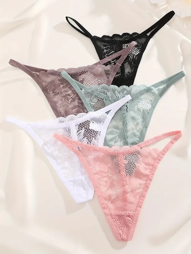 5PCS Sexy Lace Women Lingerie Exotic Underpants Female Lace Transparent Hollow Out G-string Thong Female Soft Intimates S-XL luvshop24