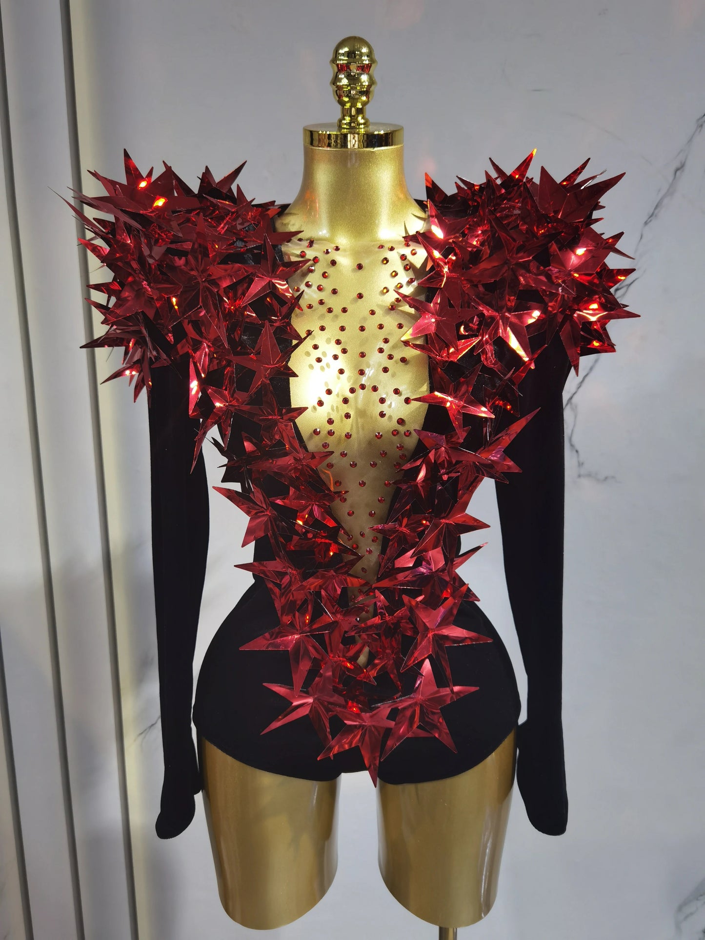 2025 New Shiny Black Rhinestone Velvet Long Sleeve Bodysuit Women Evening Party Club Gala Hosts NightClub Bar Stage Costumes luvshop24