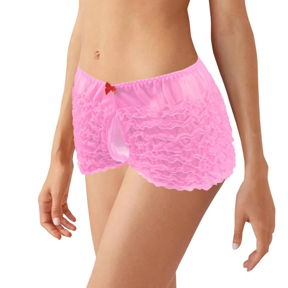 Fashion Mens Sissy Pouch Underwear Sexy Lace Briefs Knickers Shorts Underpants Male Low Rise Erotic Panties Boxers Cake Pants luvshop24