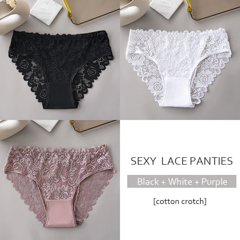3PCS/Set Luxury Floral Embroidery Lace Panties Women Briefs Sexy Hollow Lingerie Female Underwear Ladies Breathable Underpants luvshop24
