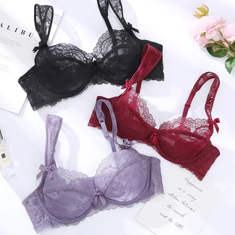 Lace Sexy Bra Women Thin See Through Lingerie Bow Embroidery Intimates Lingerie Female Daily Underwear luvshop24