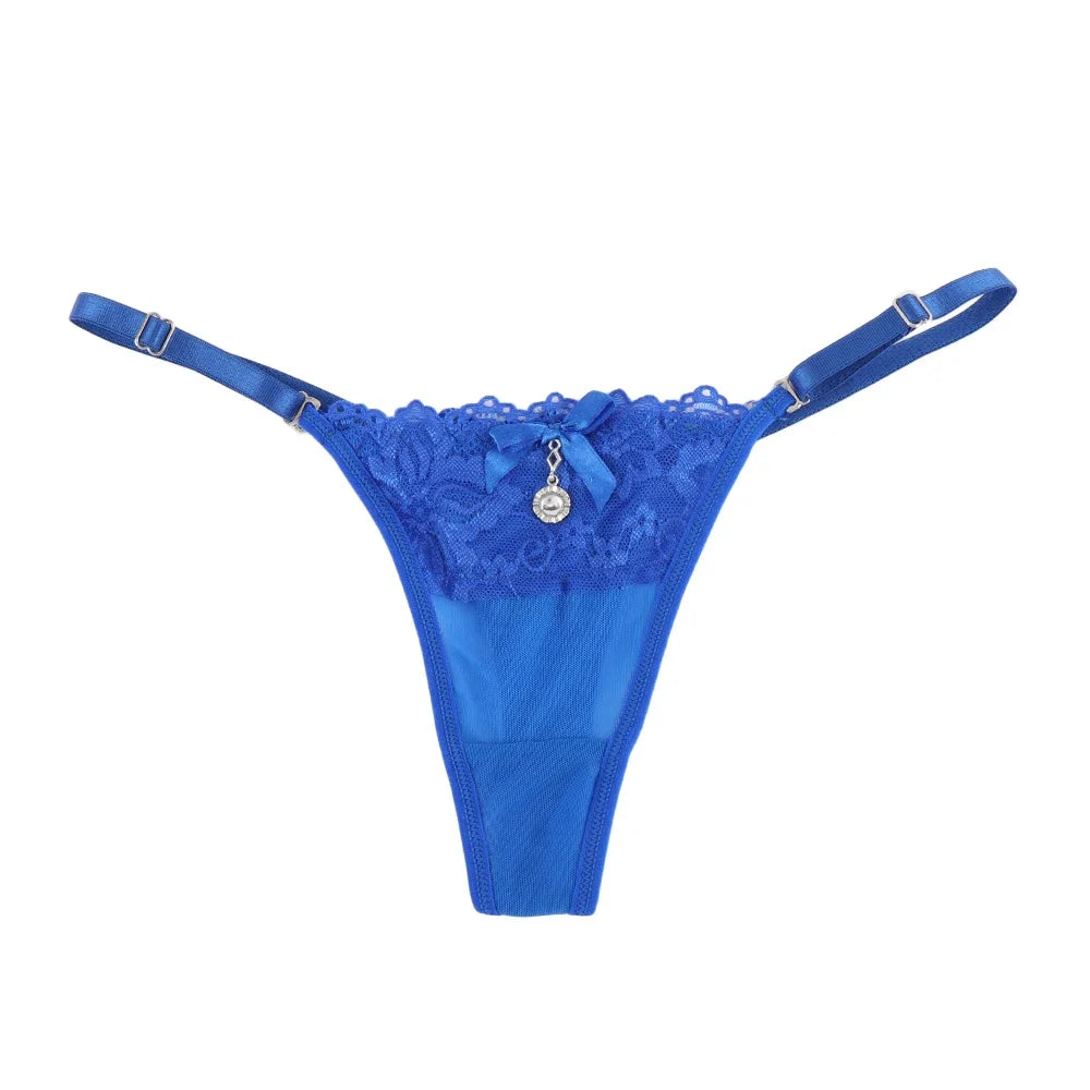 Women Lace Panties Thongs Pearl Pendant Lace Embroidery G-String T-Back Briefs Underwear Adjustable Ladies Panties Sexy Lingerie luvshop24