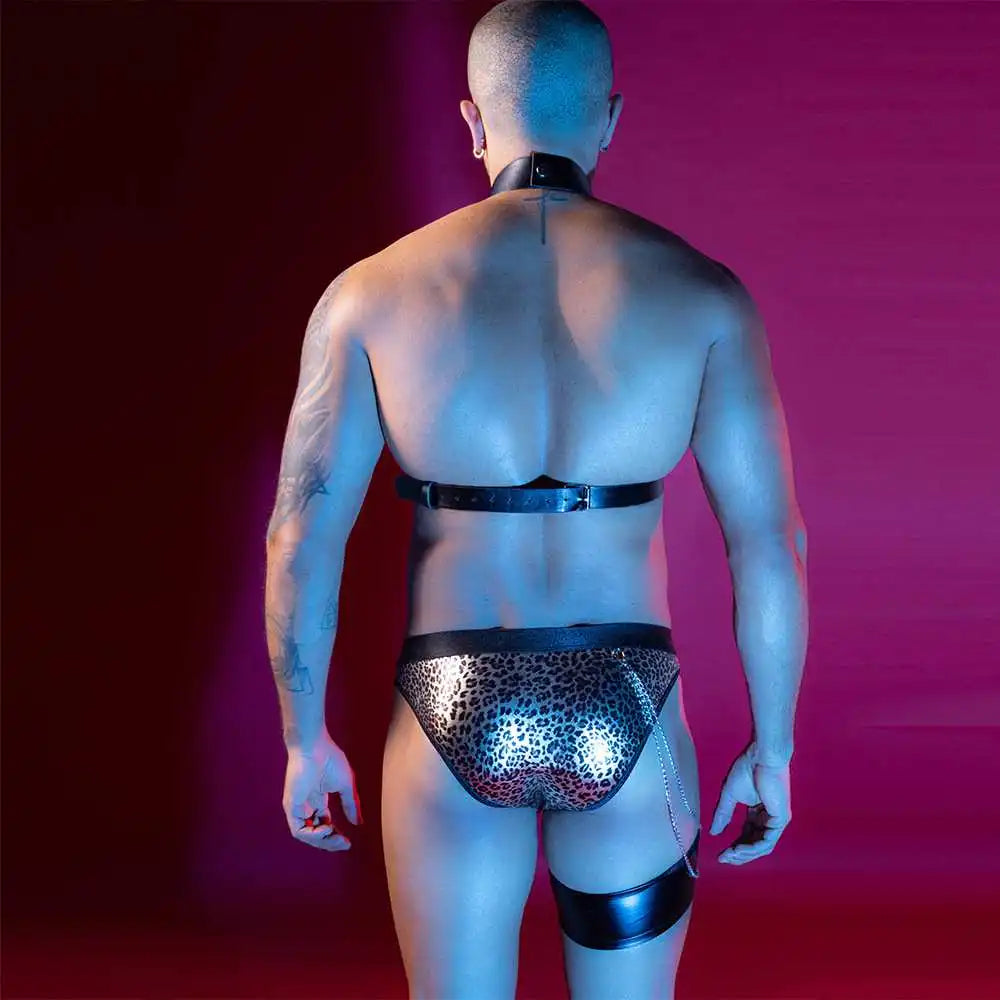 2025 Wholesale Men‘s Sexy Two Pieces Leopard Lingerie Underwear Man Horomon Boxer Briefs Male Night Club Gay Fliter Naugty Wear luvshop24