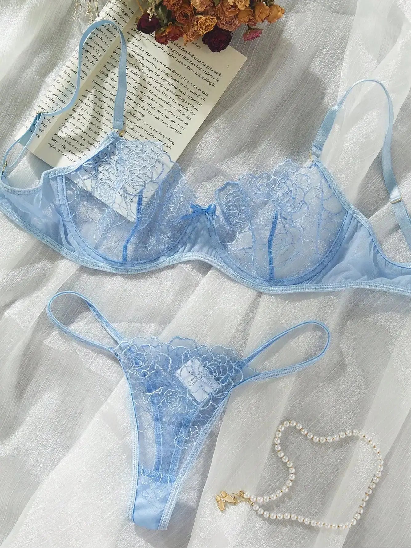 2 Pieces Sexy Lingerie Set Women Babydolls Erotic Floral Bra Set Erotic Lingerie Female Lace Underwear Brief Sets luvshop24
