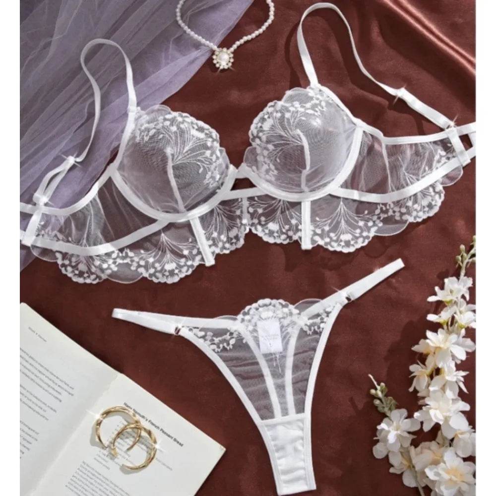 Lace Lingerie Ultra Sexy Underwear Women Set Sexy Adult Delicate Embroidery Intimate Underwear Transparent Bra Lingerie Sets luvshop24