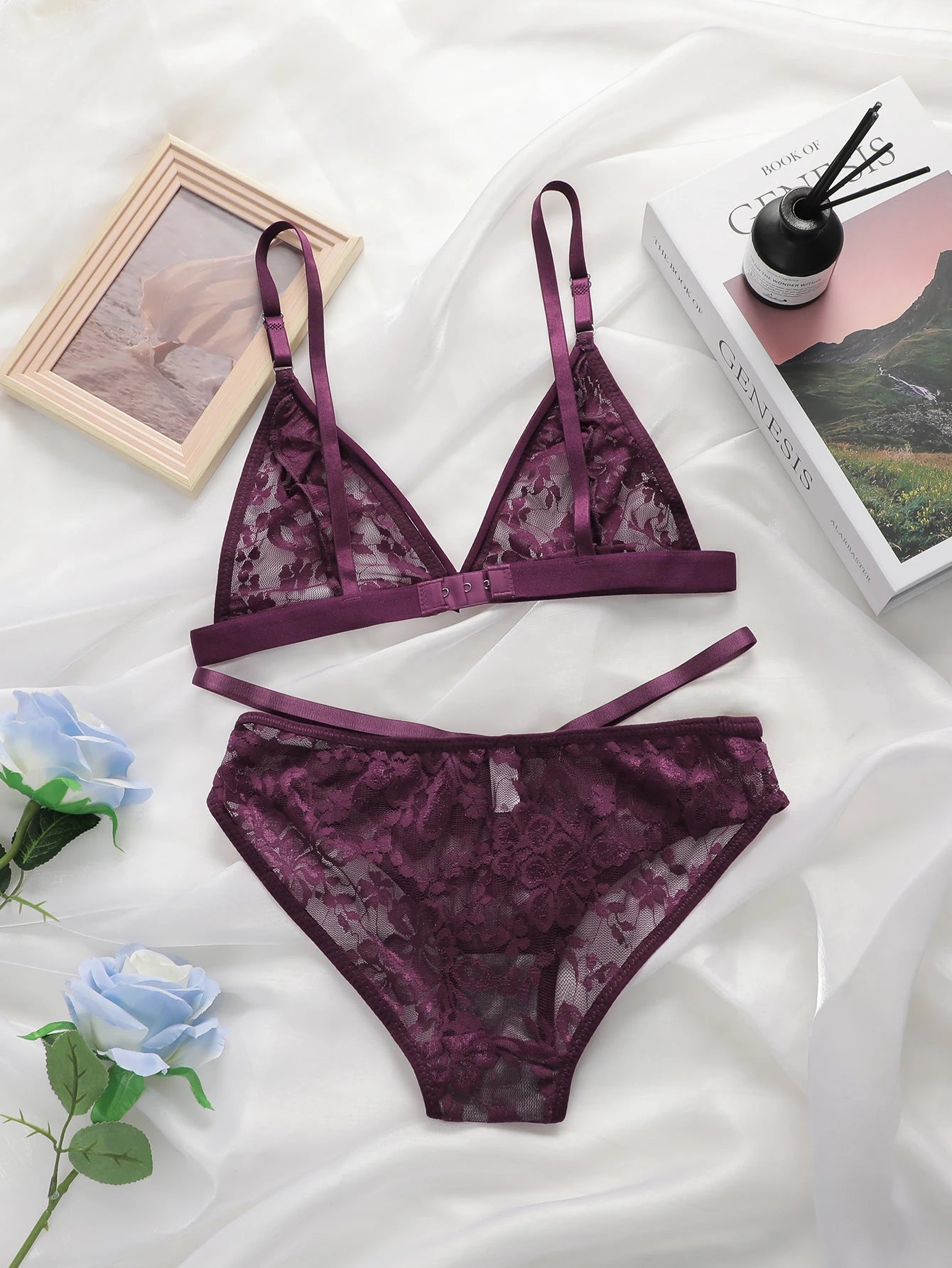 Women's Ultra-thin Lace Lingerie Two-piece Floral Lingerie Sexy Lingerie No Steel Hoop Push Up Bra A322 luvshop24