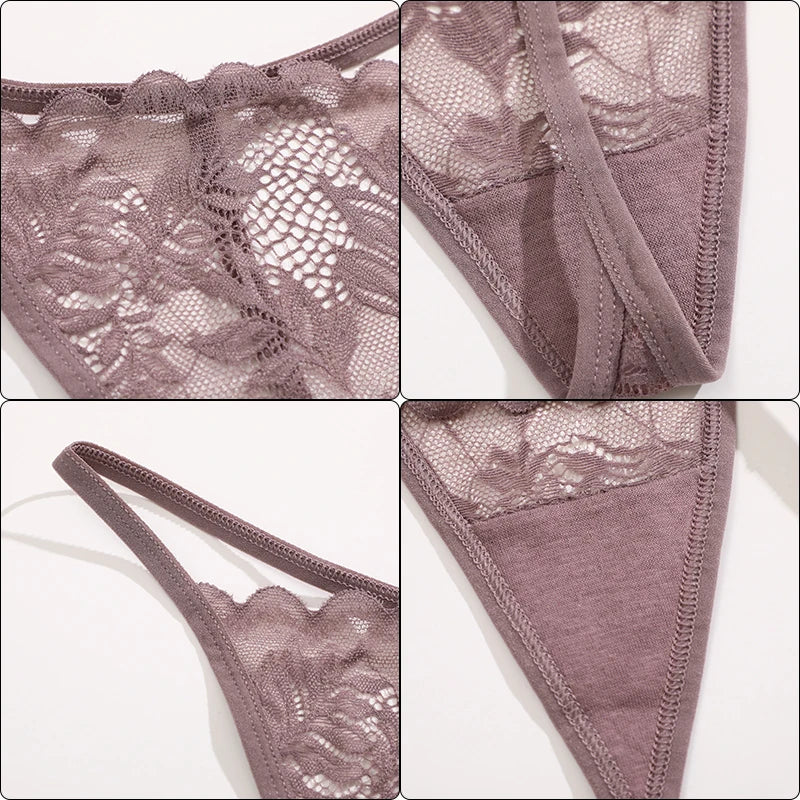 3Pcs Lace Thong For Women Low Rise Soft Intimates Lingerie Sexy Panties 6 Solid Color Ladies Comfortable Underpants Girls Panty luvshop24