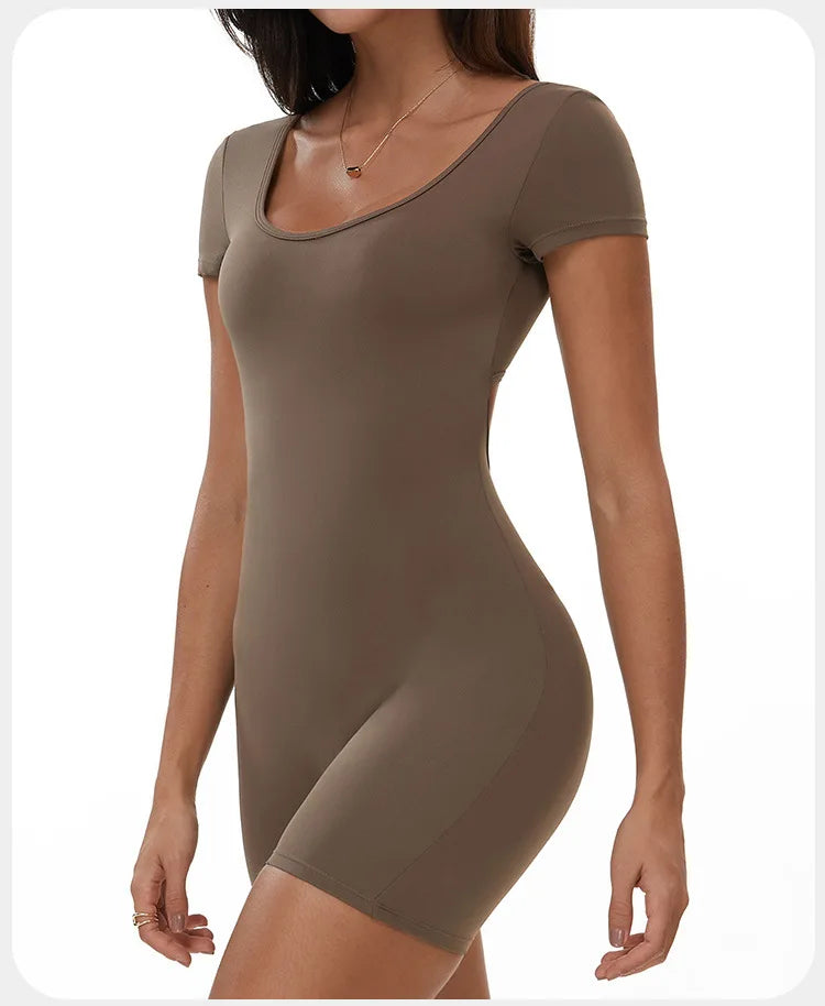 Womens Sports Bodysuit Short Sleeve Jumpsuits Stretch One Piece Set Romper Sexy Scrunch Butt Fitness Jumpsuit Female Sportwears luvshop24