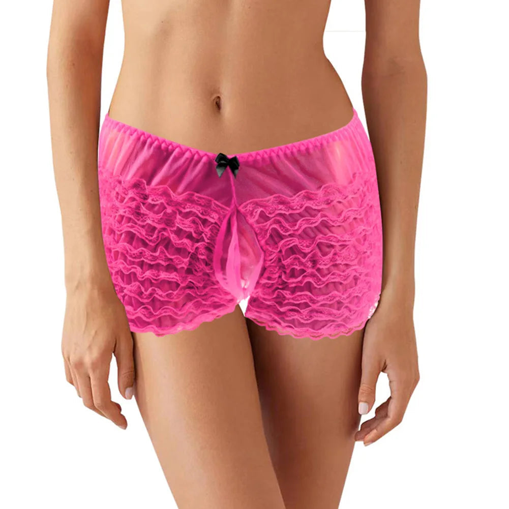 Fashion Mens Sissy Pouch Underwear Sexy Lace Briefs Knickers Shorts Underpants Male Low Rise Erotic Panties Boxers Cake Pants luvshop24