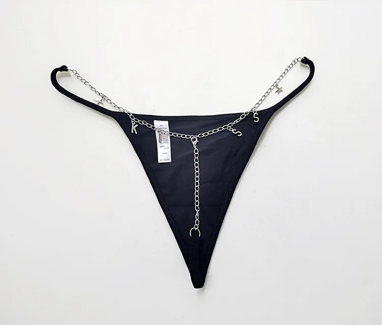 Metal Chain Hot Sexy Women Panties Cotton G String Girls Briefs Letter Thong Erotic Female Underwear Low Waist Intimates luvshop24