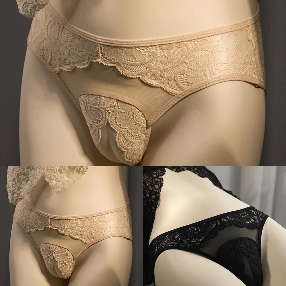 Sexy Men's Underwear Sissy Panties Crotchless Hiding Gaff Lace Transparent Crossdresser Transgender Shaping Bulge Pouch Briefs luvshop24