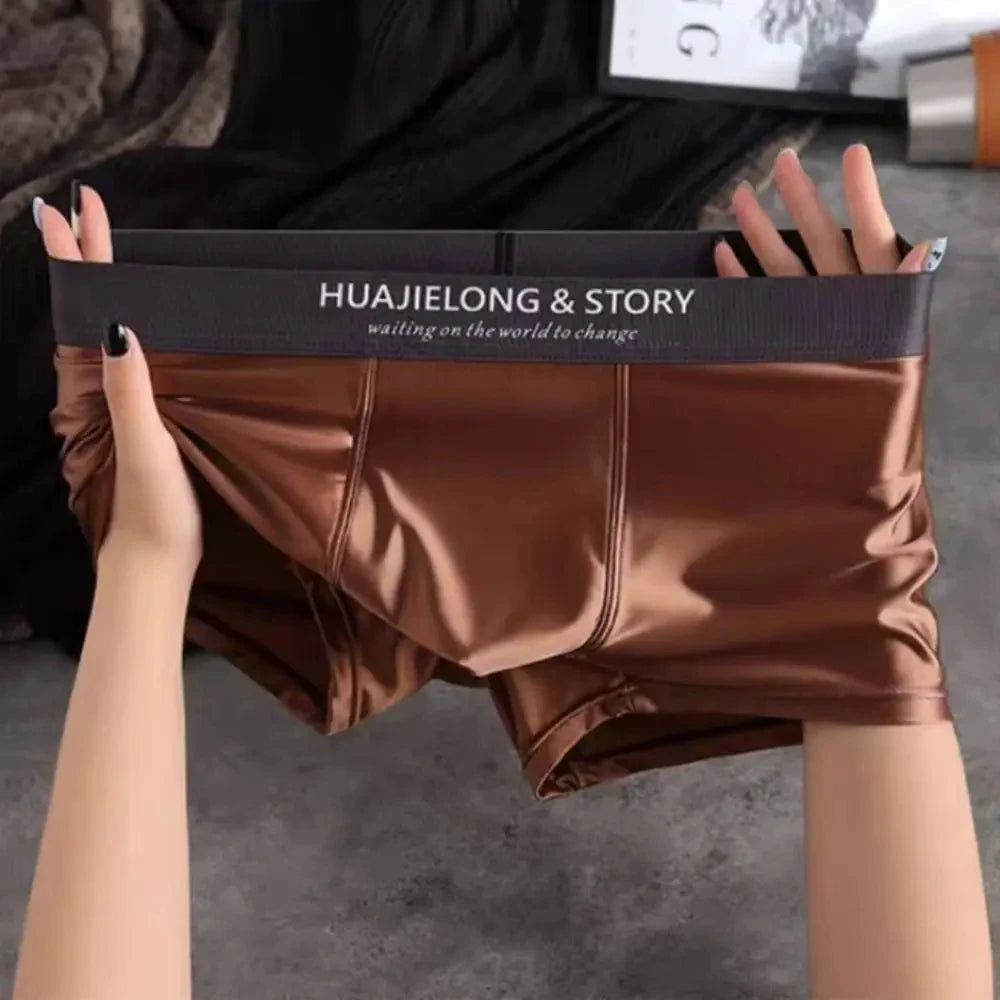 1/3Pcs Breathable Thin Satin Silk Boxer Briefs Seamless Mid Waist Ice Silk Boxers Underpants Smooth Underwear for Men Daily luvshop24
