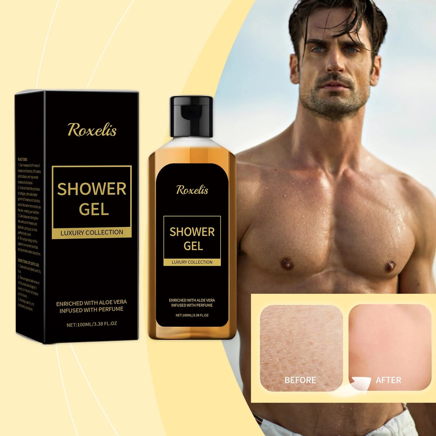 Roxelis Men Shower Wash Pheromone Perfume Shower Gel 100ml Pheromone Shower Gel Aloe Shower Gel Unisex Long-Lasting Freshness luvshop24
