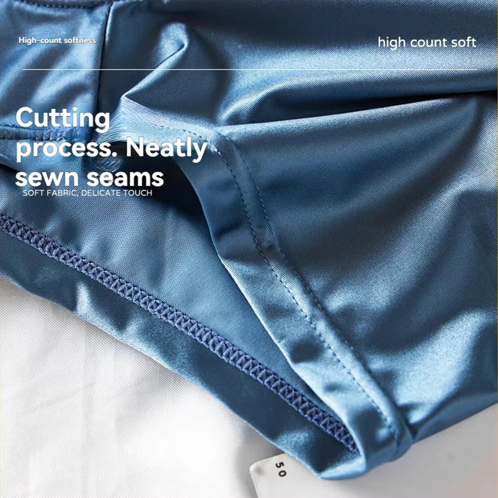 1/3Pcs Breathable Thin Satin Silk Boxer Briefs Seamless Mid Waist Ice Silk Boxers Underpants Smooth Underwear for Men Daily luvshop24