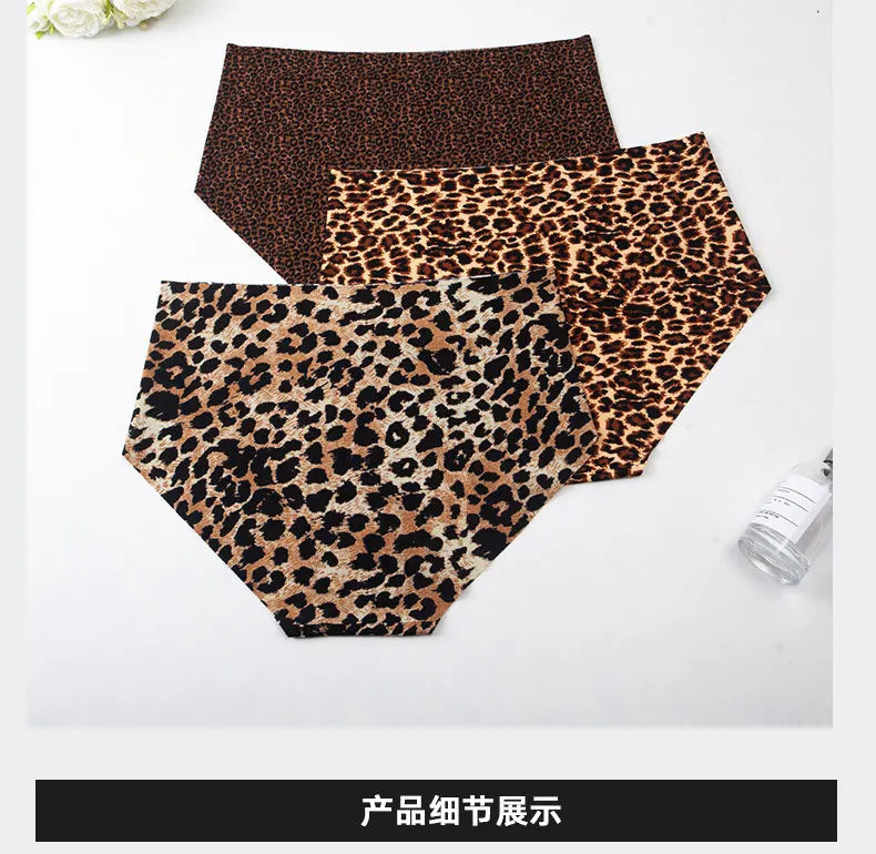 6pcs Women's Seamless Ice Silk Panties Female Mid Waist Plus Size Leopard Print Underwear Girls Fashion Brief Lady Comfort Panty luvshop24