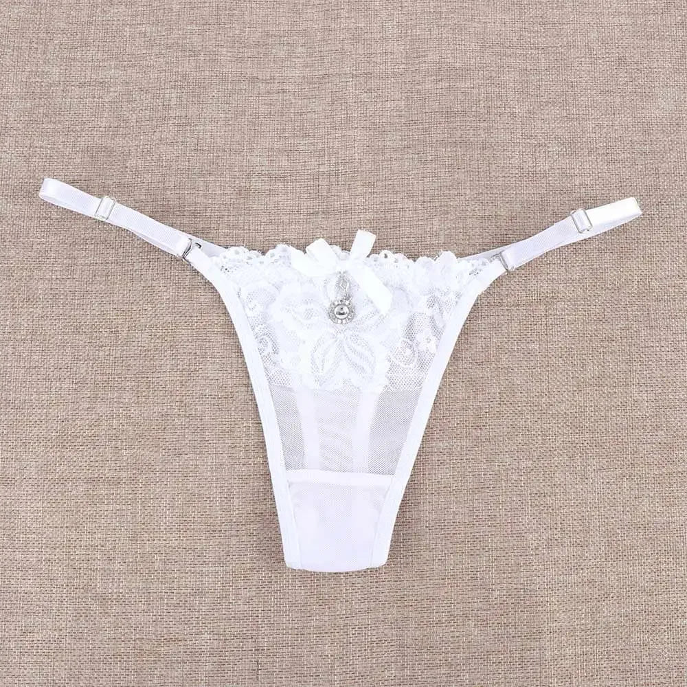 Women Lace Panties Thongs Pearl Pendant Lace Embroidery G-String T-Back Briefs Underwear Adjustable Ladies Panties Sexy Lingerie luvshop24