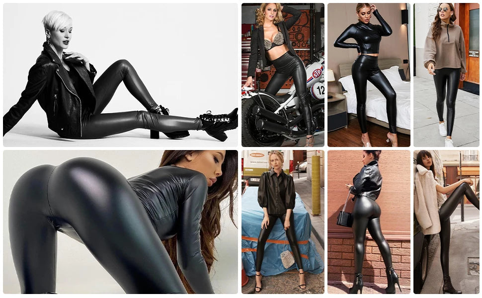 High Waist Bright Leggings Women's Fashion Skinny PU Leather Pants Fitness Elastic Leggins 2024 Female Black Laser Sexy Trousers luvshop24