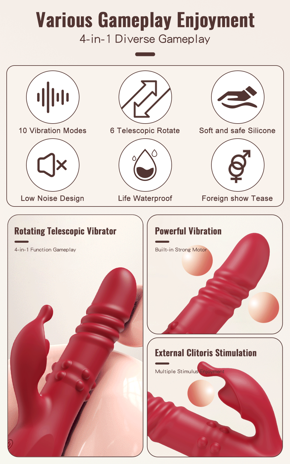 Rabbit Vibrators Thrusting Dildo for Women 10 Vibration Thrust Rotating Mode Clit G Spot Stimulator Sex Toys for Couple Pleasure luvshop24
