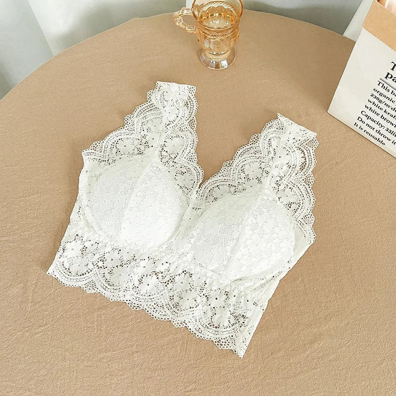 Lace Bras Top Women Deep V Neck Sexy Lingerie Wire Free Bra Tank Tops Female Underwear V Back Bralette Padded Camisole luvshop24