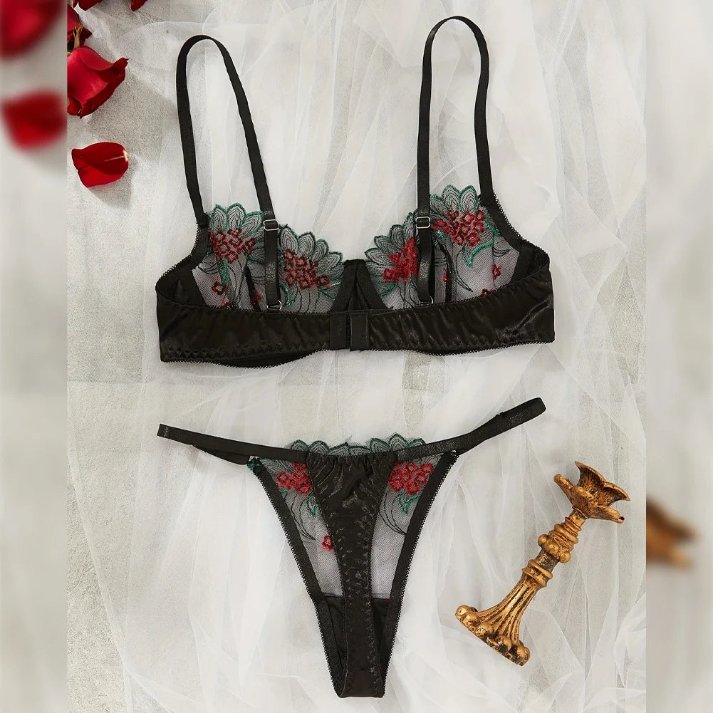 Floral Sexy Lingerie Lace Eroticу Bralette + Briefs Set Transparent Women's Underwear Embroidery Erotic Beautiful Bra And Panty luvshop24