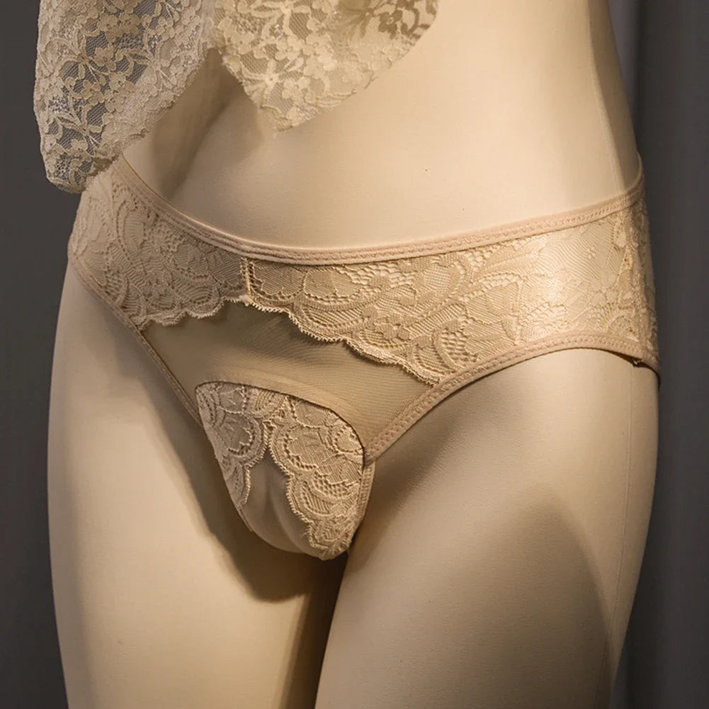Sexy Men's Underwear Sissy Panties Crotchless Hiding Gaff Lace Transparent Crossdresser Transgender Shaping Bulge Pouch Briefs luvshop24