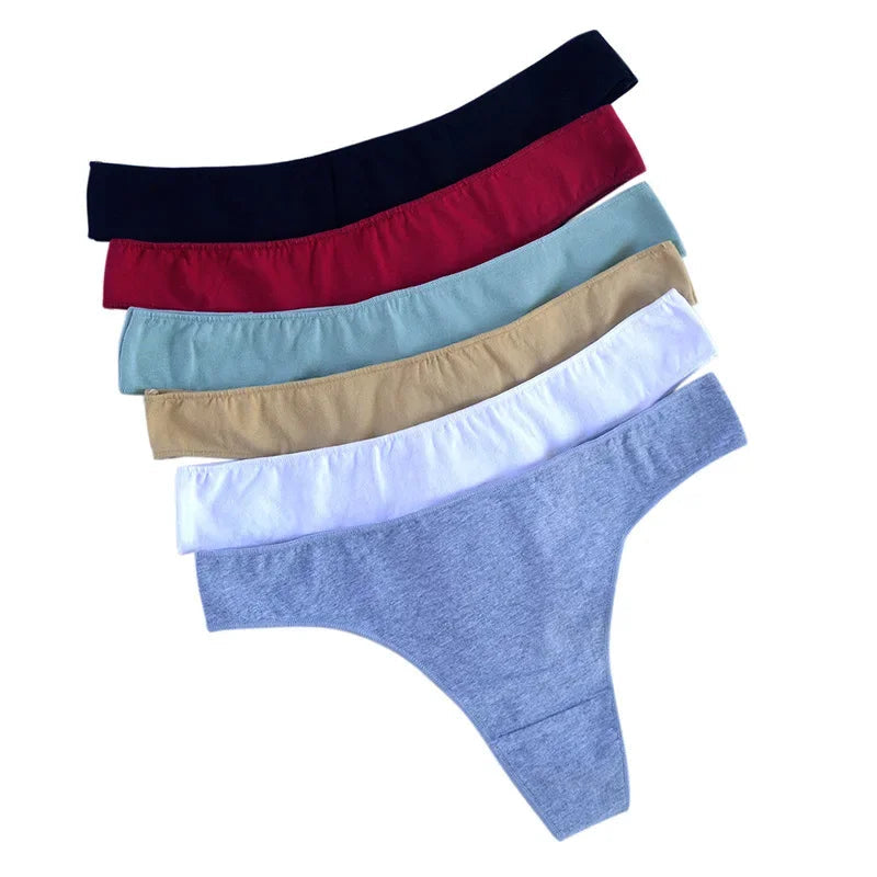 6pcs Cotton Women's Thongs Panties Sports Breathable Low Waist Underwear Lingerie Sexy Female Lady Solid Color G-String luvshop24