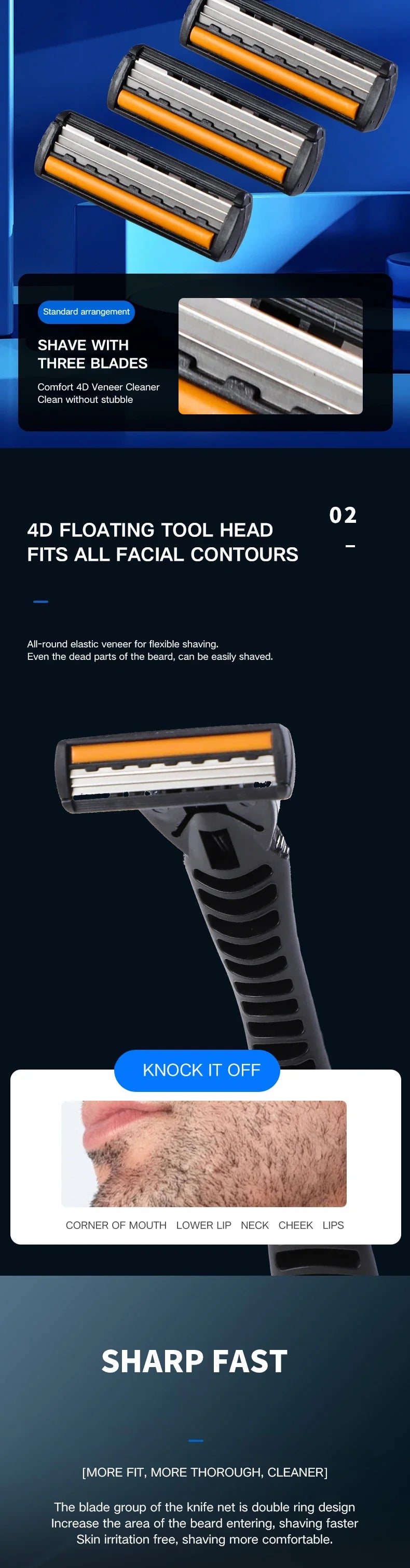Shaver Brand New Design Men Razor Shaving Three Layer Shaver Reusable Razor Imported Blade Multi Tool Head Change luvshop24
