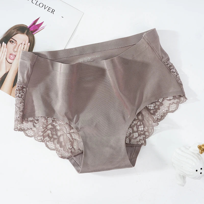 Lace Women's Panties French Seamless Underwear Female Ice Silk Briefs Solid Color Breathable Underpants Lingerie luvshop24