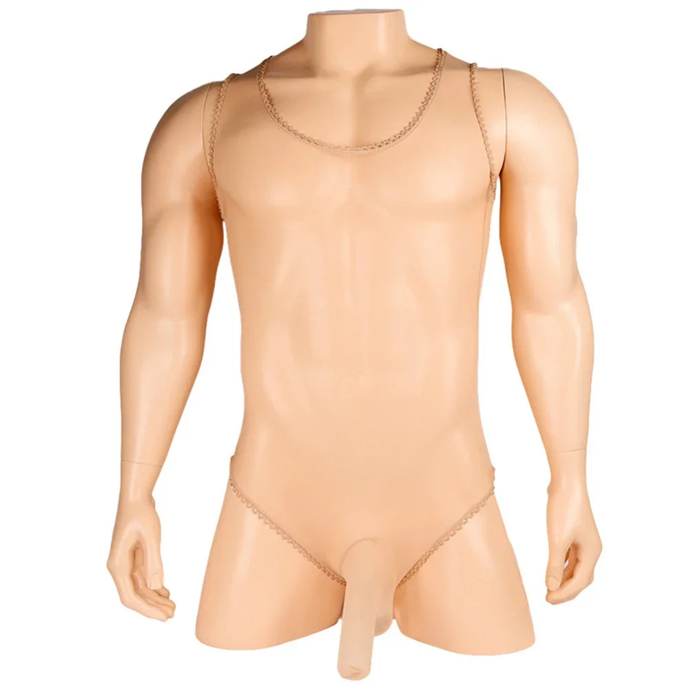 Men's Sexy Sheer Stocking Bodysuit Sissy Leotard Penis Sheath Cover Bodystocking Gay Erotic Underwear Lingerie for Adult Toys luvshop24