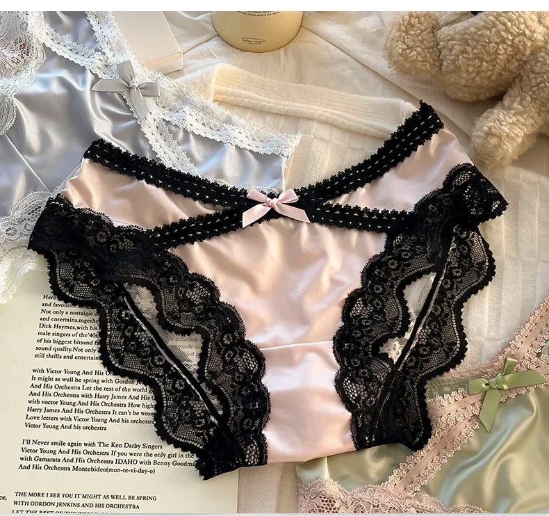 French Lace Underwear Pure Cotton Crotch Satin Sexy Triangle Panties Women's Innerwear Comfortable Breathable Ladies Briefs luvshop24