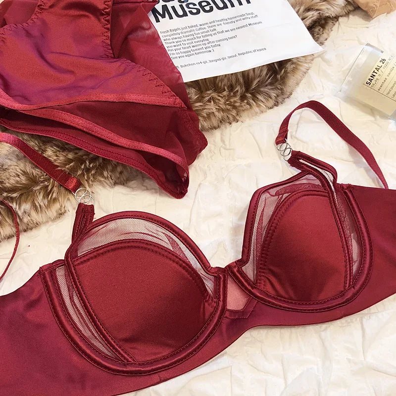 2 Pieces Sexy Underwear Set for Women Lace Push Up Bra French Thin Cup Comfort Brassiere Mesh Breathable Bralette Lingerie Set luvshop24