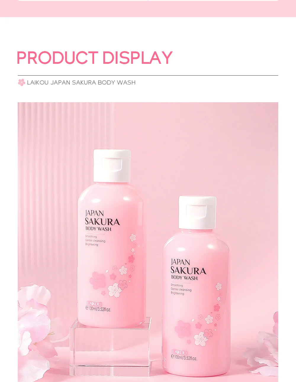 LAIKOU Sakura Shower Gel Long Moisturizing Smooth Long Lasting Fragrance Gentle Foam Body Cleansing Bath Product 100ml luvshop24